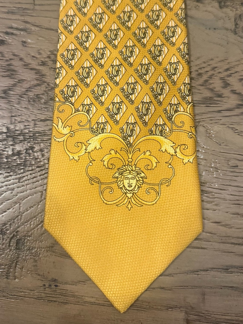 Versace Yellow Patterned Silk Tie with Baroque Motif